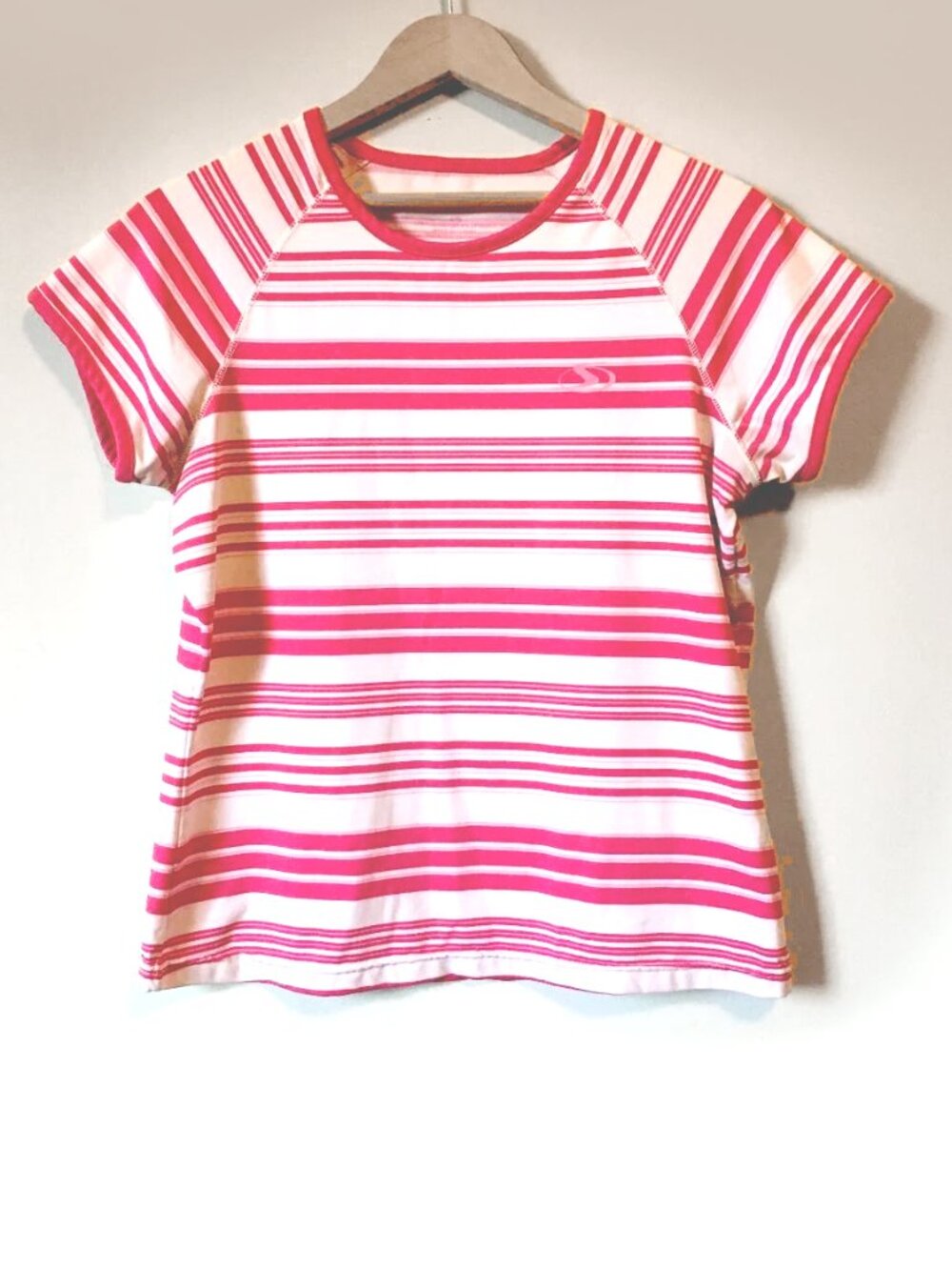Spalding Retro 90s Striped Short Sleeve Sports Baby Style Tee Large Pink